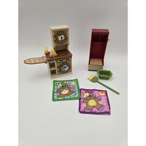 Fisher Price Loving Family Dollhouse Laundry Room Washer Dryer Broom Blankets